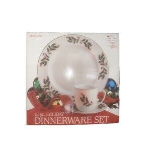 Vintage Alco Holiday Holly Dinnerware Set 12 Pc. New Old Stock Christmas Romania